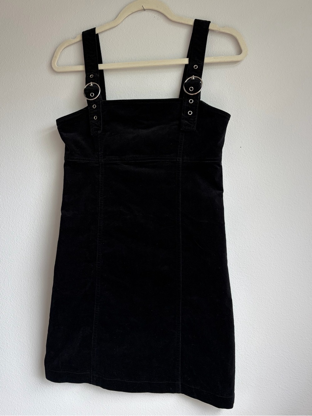 Corduroy Black Mini Dress with Buckle Straps